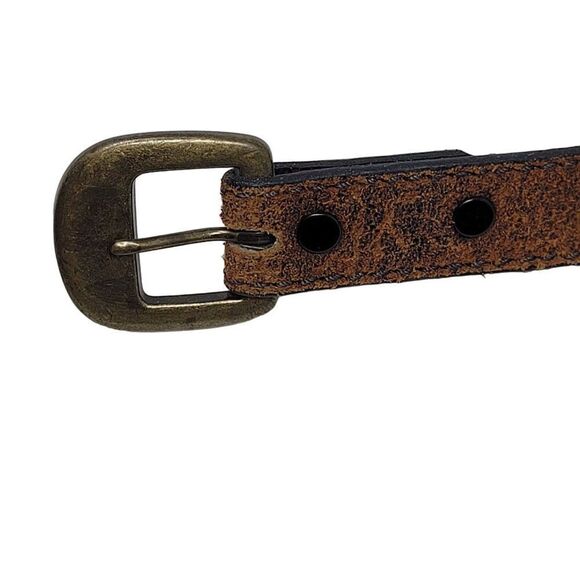 Vintage Brut-Can Unisex Western Suede Skinny Belt 41" Camel Brown USA Cowhide - Picture 2 of 8